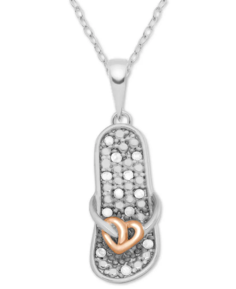 Diamond Two-Tone Flip-Flop Sandal 18" Pendant Necklace (1/10 ct. t.w.) in Sterling Silver & 18k Rose Gold-Plate