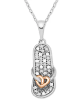 Diamond Two-Tone Flip-Flop Sandal 18" Pendant Necklace (1/10 ct. t.w.) in Sterling Silver & 18k Rose Gold-Plate