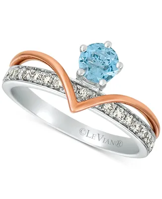 Le Vian Royalty Collection Sea Blue Aquamarine (1/3 ct. t.w.) & Nude Diamonds (1/3 ct. t.w.) Statement Ring in 14k White Gold and 14k Rose Gold