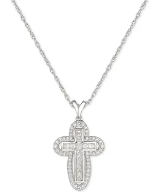 Cubic Zircona Cross 18" Pendant Necklace in Sterling Silver