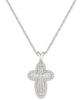 Cubic Zircona Cross 18" Pendant Necklace in Sterling Silver