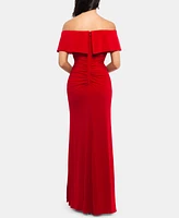 X by Xscape Petite Ruffled Off-The-Shoulder Gown