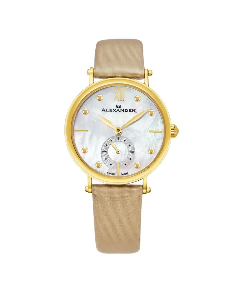 Amazon.com: Alexander Monarch Vassilis Moon Phase Date White Mother of  Pearl 35 MM Large Face Stainless Steel Yellow Gold Watch for Women - Swiss  Quartz Elegant Ladies Fashion Designer Dress Watch A204B-05 :