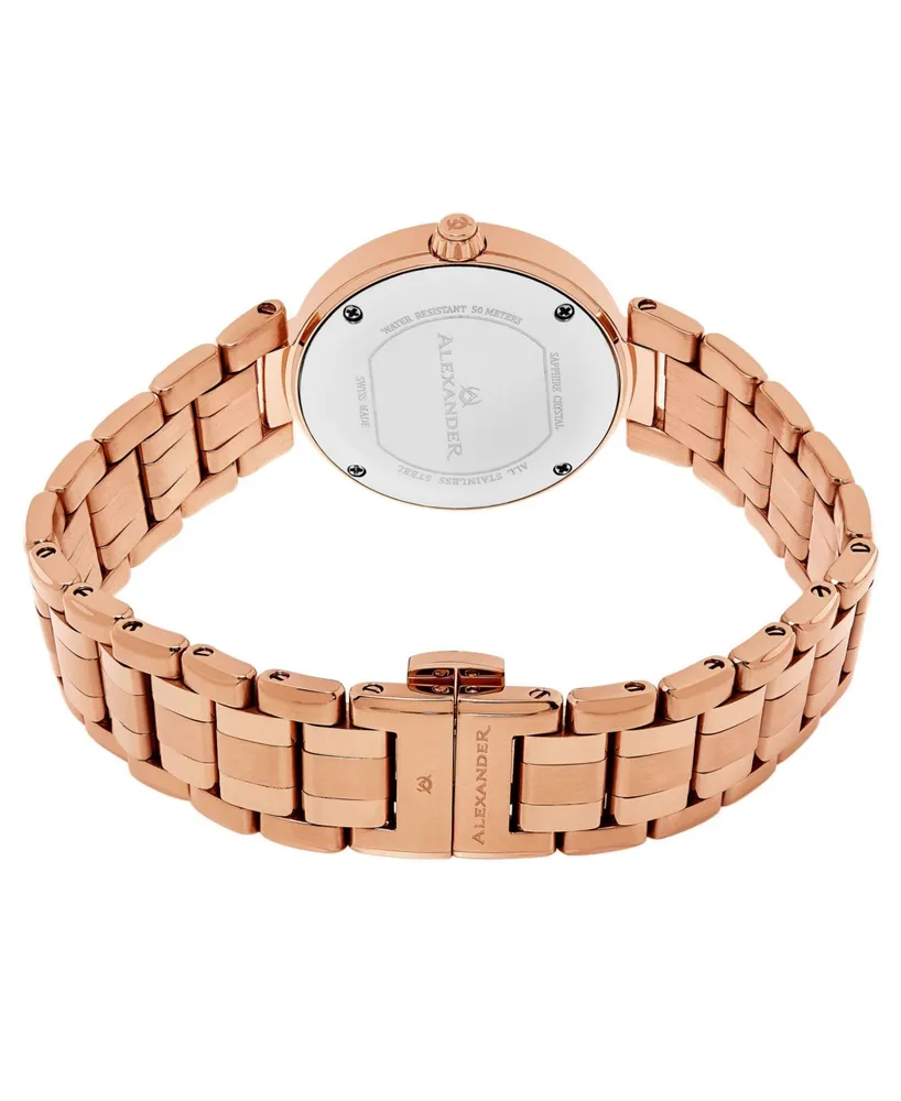 Alexander Watch A203B-05, Ladies Quartz Date Watch with Rose Gold Tone Stainless Steel Case on Rose Gold Tone Stainless Steel Bracelet