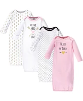 Hudson Baby Baby Girls Cotton Long-Sleeve Gowns 4pk, Heart, 0-6 Months