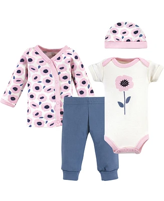 Touched by Nature Baby Girls Organic Cotton Preemie Layette 4pc Set, Botanical,