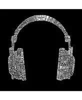 La Pop Art Mens Word T-Shirt - Headphones 63 Genres of Music