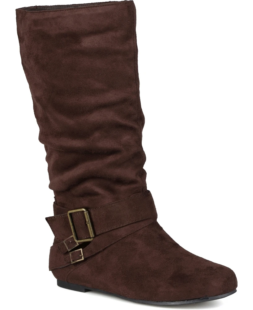 Journee Collection Women's Shelley Rouched Buckle Mid Shaft Boots