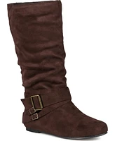 Journee Collection Women's Shelley Rouched Buckle Mid Shaft Boots