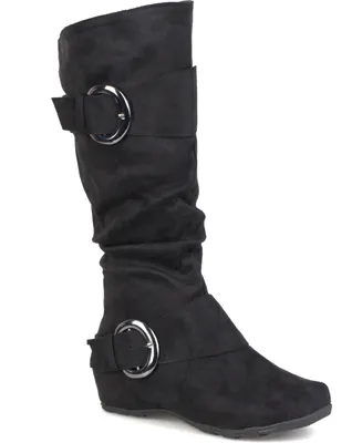 Journee Collection Women's Jester Wide Calf Rouched Buckle Mid Shaft Boots