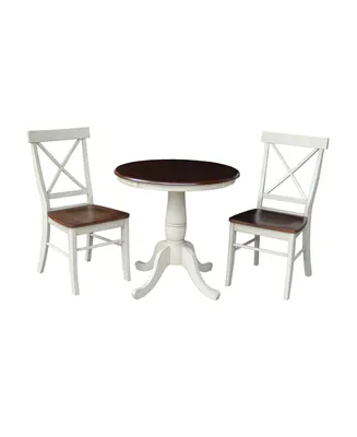 International Concepts 30" Round Pedestalestal Dining Table With 2 X-Back Chairs