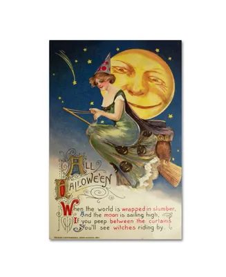 Vintage Apple Collection 'Halloween Witch Green Dress Moon' Canvas Art