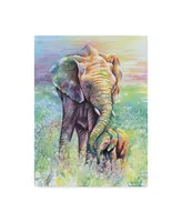 Michelle Faber 'Mother & Baby Elephant Rainbow Colors' Canvas Art - 14" x 19"