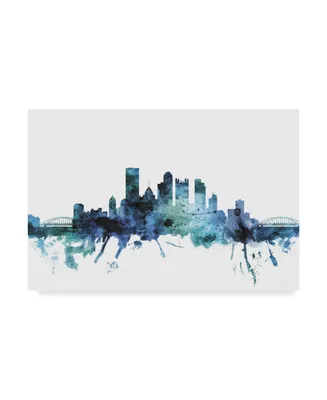 Michael Tompsett 'Pittsburgh Blue Teal Skyline' Canvas Art - 47" x 30"