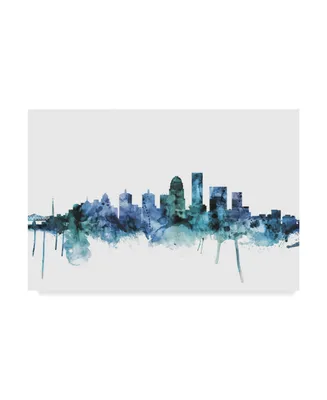 Michael Tompsett 'Louisville Kentucky Blue Teal Skyline' Canvas Art - 47" x 30"
