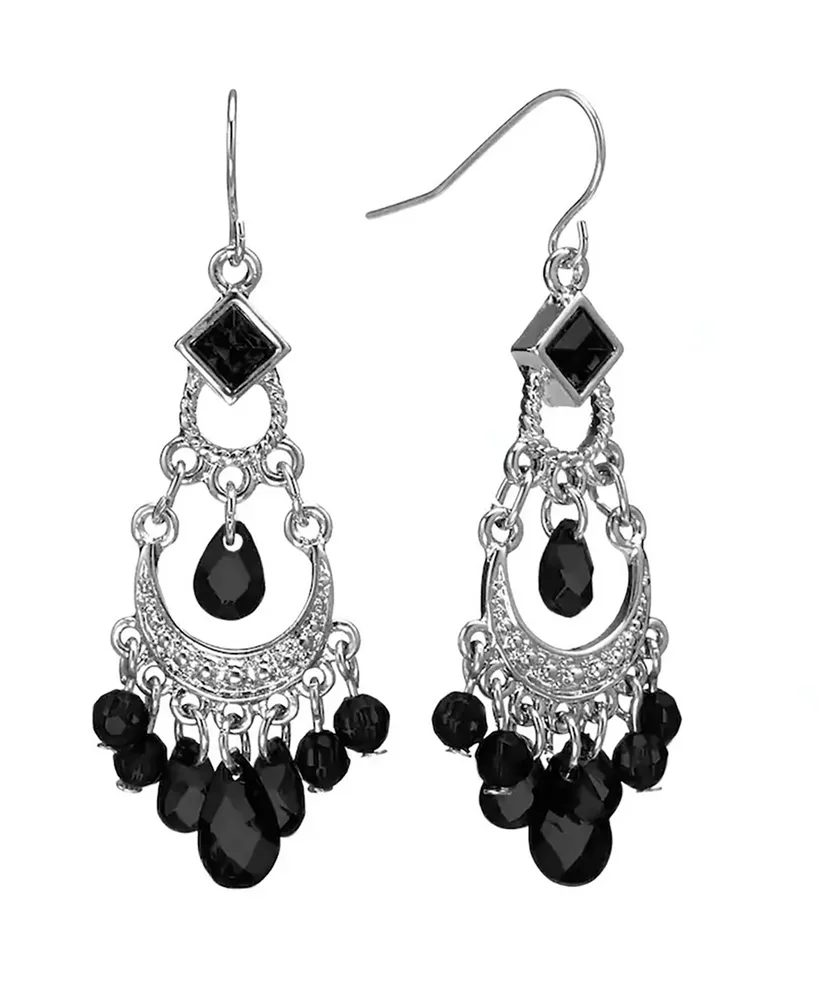 2028 Silver-Tone Black Chandelier Earrings