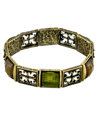 2028 Gold-Tone Olivine Green Stretch Bracelet