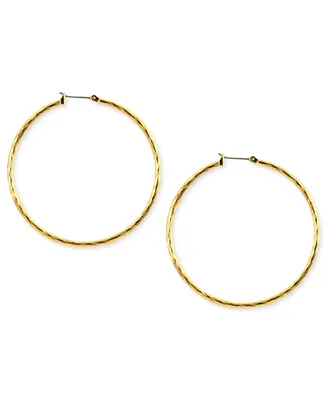 Anne Klein Gold-tone Textured Hoop Earrings, 2"