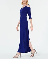 R & M Richards Embellished Cold-Shoulder Gown