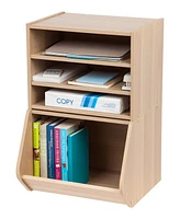 Iris Usa Tachi Modular Wood Stacking Storage Box with Shelf, Light Brown