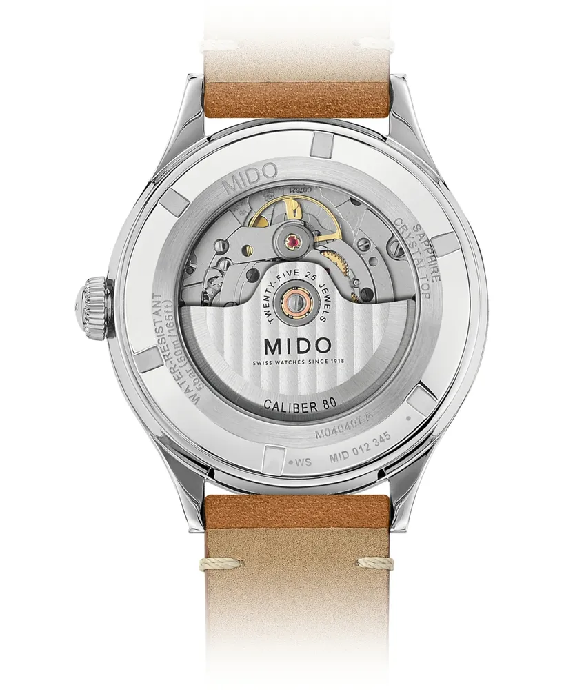 Mido Men's Swiss Automatic Multifort Patrimony Pulsometer Brown Leather Strap Watch 40mm