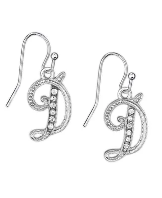 2028 Silver Tone Crystal Initial Wire Earring