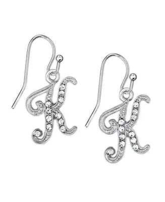 2028 Silver Tone Crystal Initial Wire Earring