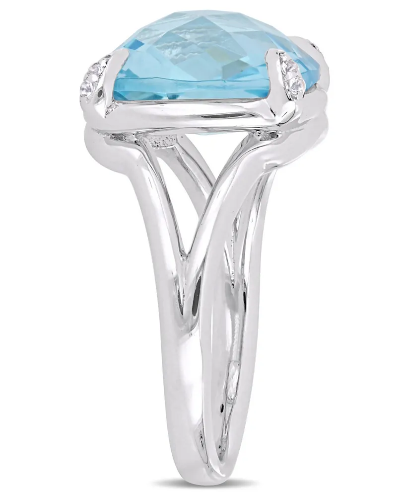 Blue Topaz (9 ct.t.w.) and White (1/20 Split Shank Cocktail Ring Sterling Silver