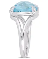 Blue Topaz (9 ct.t.w.) and White (1/20 Split Shank Cocktail Ring Sterling Silver