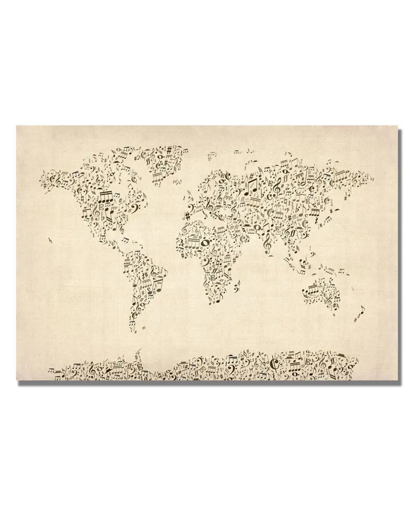 Michael Tompsett 'Music Note World Map' Canvas Art - 14" x 19"