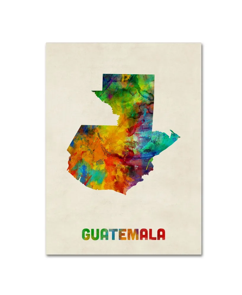 Michael Tompsett 'Guatemala Watercolor Map' Canvas Art - 14" x 19"