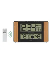 La Crosse Technology Atomic Digital Clock with Temperature and Moon Phase, Oak finish