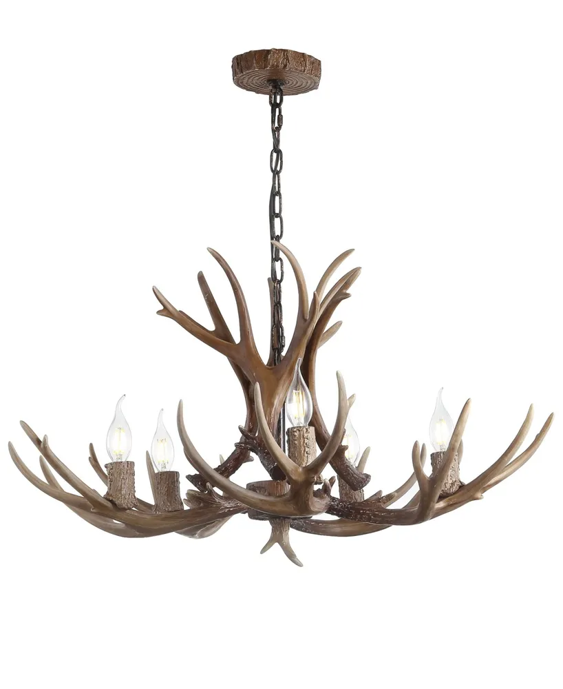 Jonathan Y Eldora 30" Adjustable Resin Antler 5-Light Led Chandelier