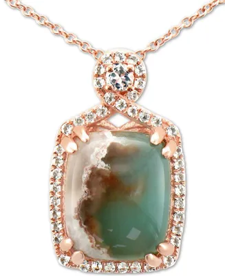 Le Vian Peacock Aquaprase (12 x 10mm) & Vanilla Topaz (1/4 ct. t.w.) 18" Pendant Necklace in 14k Rose Gold