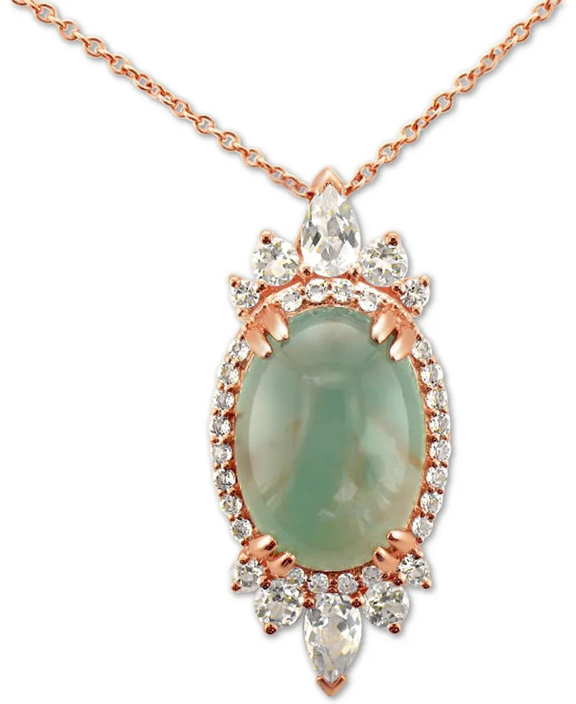 Le Vian Peacock Aquaprase (14 x 10mm) & Vanilla Topaz (1 ct. t.w.) 18" Pendant Necklace in 14k Rose Gold