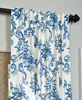 Half Price Drapes Indonesian Blue Floral Printed Cotton Room Darkening Curtain