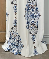 Half Price Drapes Kerala Blue Emblem Printed Cotton Room Darkening Curtain