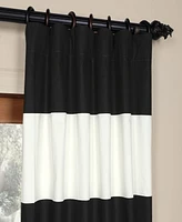 Half Price Drapes Onyx Black & Off White Horizontal Striped Printed Cotton Room Darkening Curtain