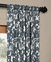 Half Price Drapes Fleur Blue Floral Printed Cotton Room Darkening Curtain