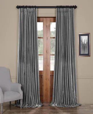 Half Price Drapes Silver Extra Wide Vintage Textured Faux Dupioni Silk Blackout Curtain