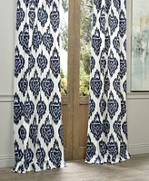 Half Price Drapes Ikat Blue Damask Printed Cotton Room Darkening Curtain