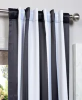 Half Price Drapes Awning Black & Fog White Striped Room Darkening Curtain