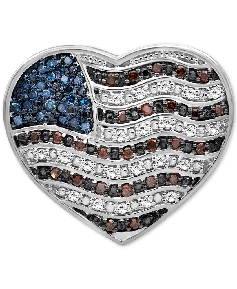 Diamond Flag Heart Pin (1/4 ct. t.w.) in Sterling Silver