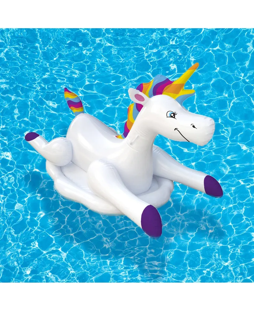 Blue Wave Sports Cloud Rider Rainbow Unicorn Inflatable Ride-On Swimming Pool Float