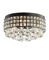 Jonathan Y Meredith 14.5" 3-Light Crystal Drops/Metal Led Flush Mount