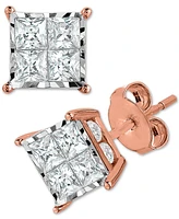 TruMiracle Diamond Princess Cluster Stud Earrings (1 ct. t.w.) 14k White, Yellow or Rose Gold