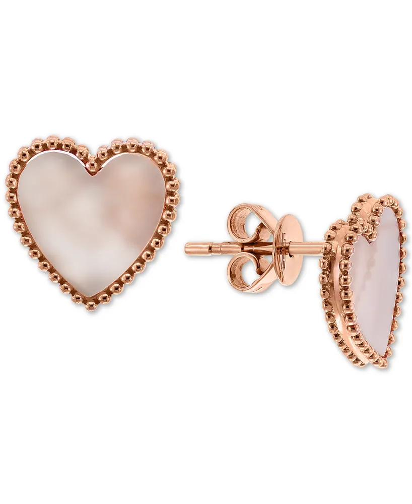 Effy Mother-of-Pearl Heart Stud Earrings in 14k Rose Gold