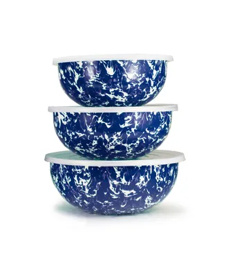 Golden Rabbit Cobalt Swirl Enamelware Collection Mixing Bowls, Set of 3