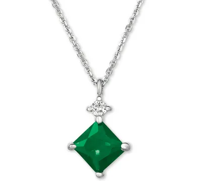 Emerald (5/8 ct. t.w.) and Diamond Accent 16" Pendant Necklace in 14k White Gold