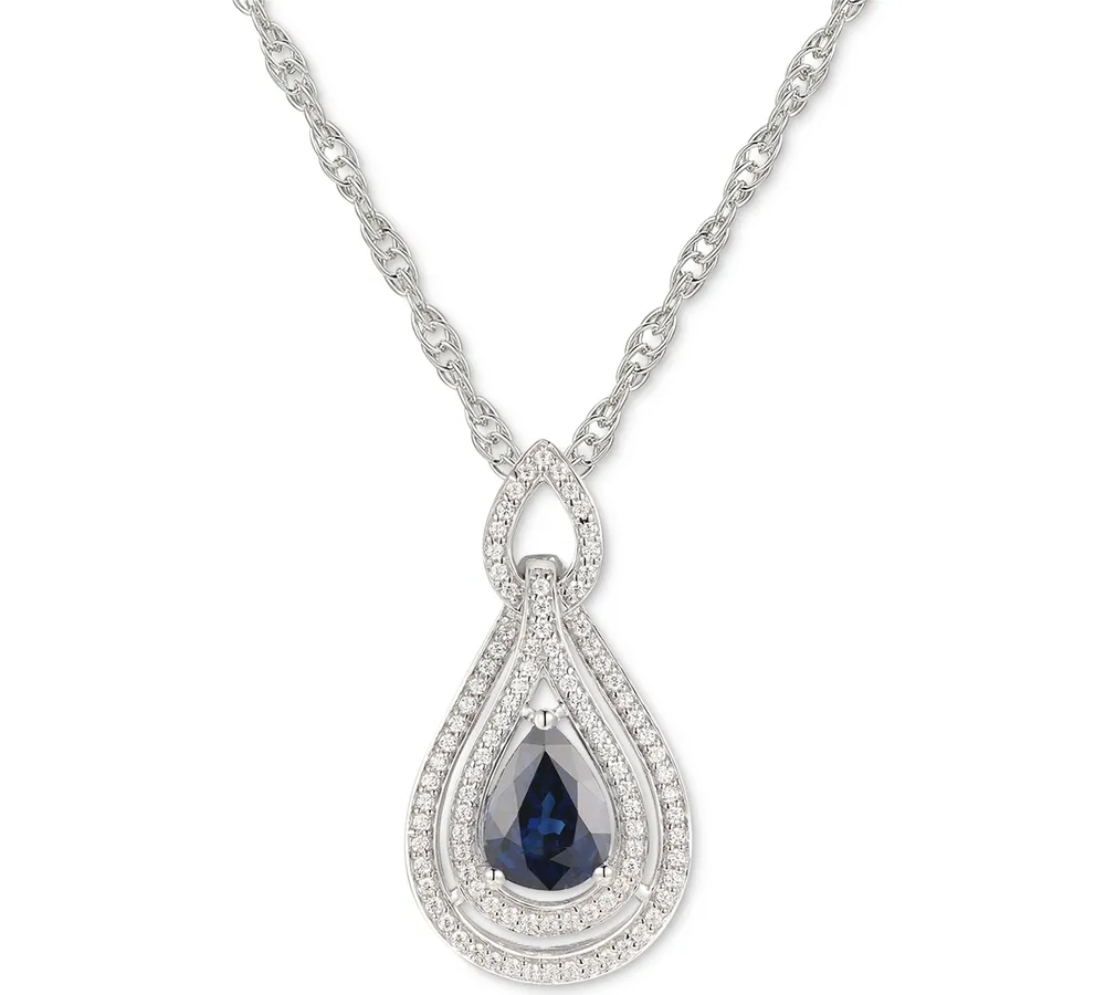 Sapphire (1-1/4 ct. t.w.) & Diamond (1/4 18" Pendant Necklace 14k White Gold (Also available Tanzanite, Emerald and Ruby)